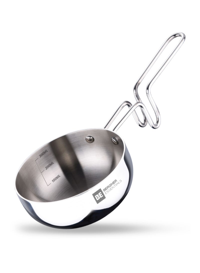 Bergner Essentials 10cm (300ml) Tri-Ply Stainless Steel Tadka Pan, Spice Tempering & Seasoning Mini Frying Pan with Long Wire Handle, Smooth Surface Cookware, Induction & Gas Stove Compatible - Image 1
